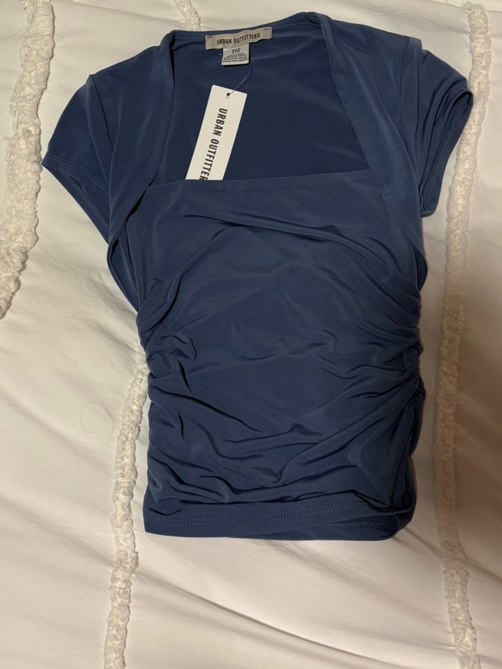 Urban Outfitters Navy Side-Ruched Wrap Short Sleeve Top
